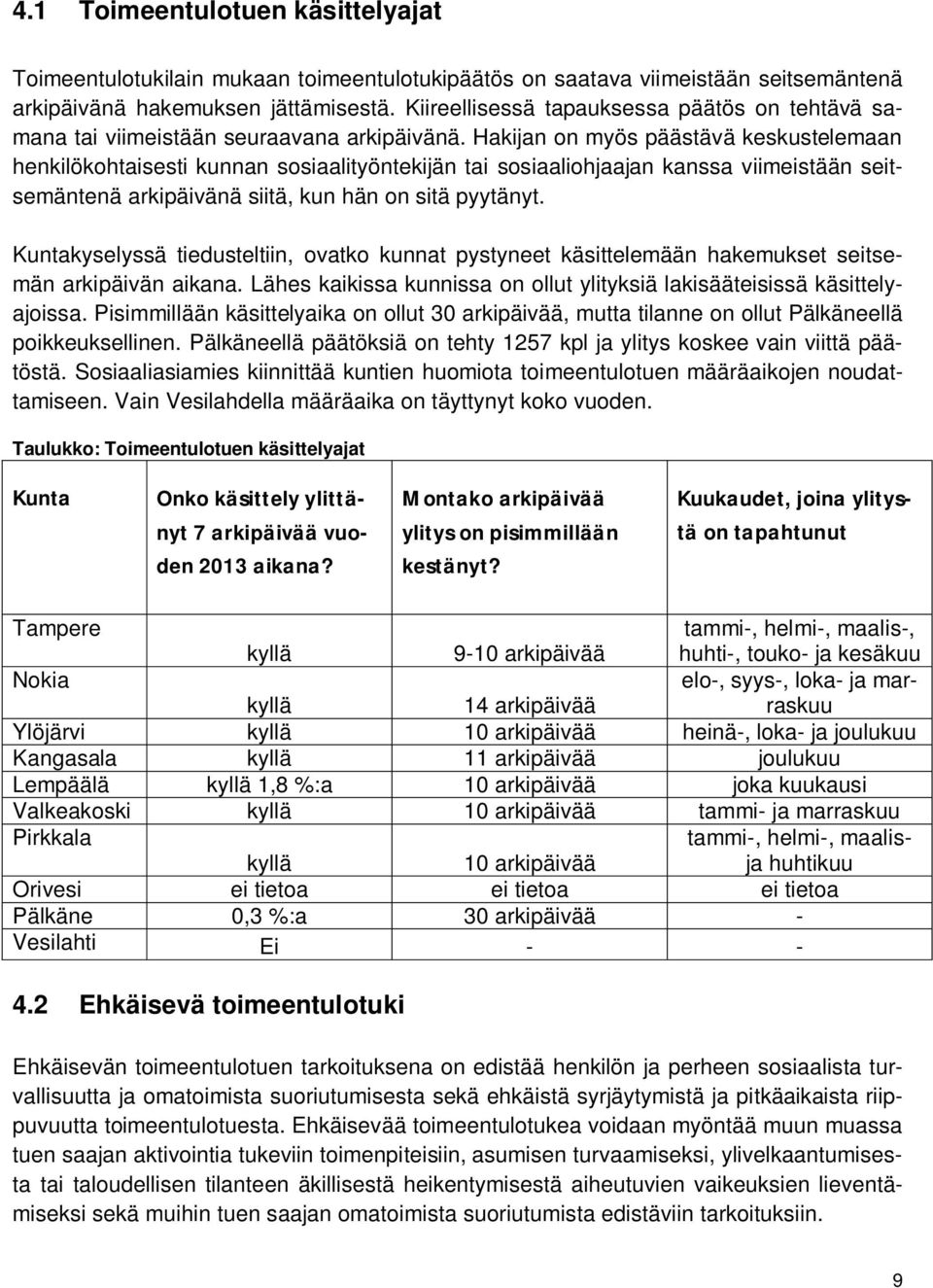Hakijan on myös päästävä keskustelemaan henkilökohtaisesti kunnan sosiaalityöntekijän tai sosiaaliohjaajan kanssa viimeistään seitsemäntenä arkipäivänä siitä, kun hän on sitä pyytänyt.