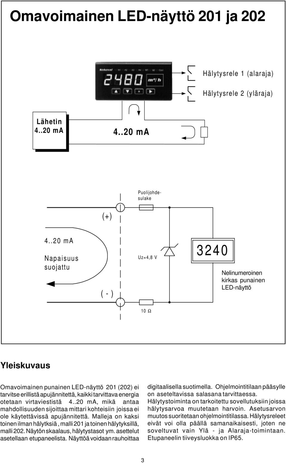 tarvittava energia otetaan virtaviestistä 4..20 ma, mikä antaa mahdollisuuden sijoittaa mittari kohteisiin joissa ei ole käytettävissä apujännitettä.