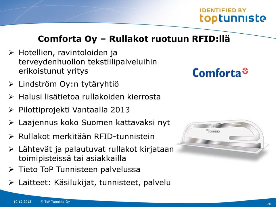 Vantaalla 2013 Laajennus koko Suomen kattavaksi nyt Rullakot merkitään RFID-tunnistein Lähtevät ja palautuvat