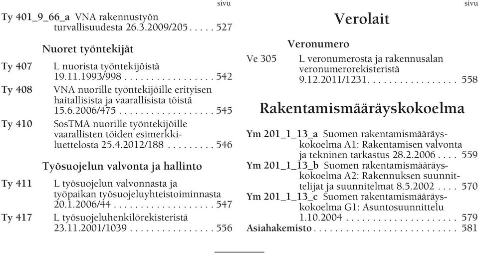 4.2012/188......... 546 Työsuojelun valvonta ja hallinto L työsuojelun valvonnasta ja työpaikan työsuojeluyhteistoiminnasta 20.1.2006/44................... 547 L työsuojeluhenkilörekisteristä 23.11.