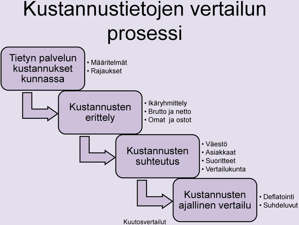 Brutto ja netto Omat ja ostot Kustannusten suhteutus Väestö Asiakkaat