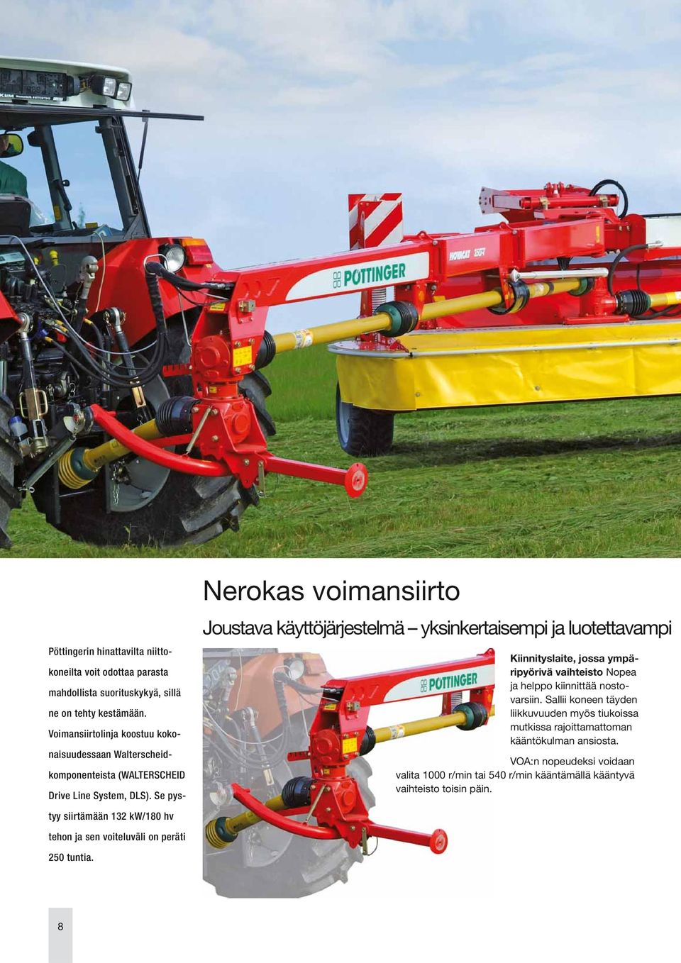 VOA:n nopeudeksi voidaan valita 1000 r/min tai 540 r/min kääntämällä kääntyvä vaihteisto toisin päin.