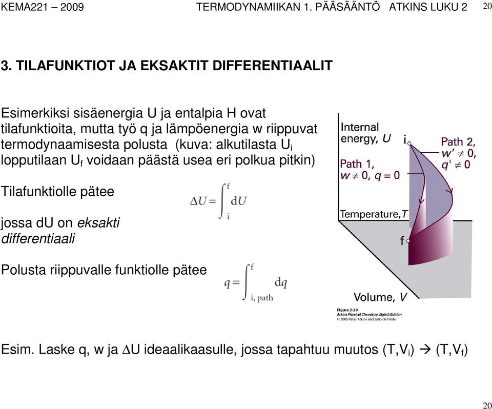 lämpöenergia w riippuvat termodynaamisesta polusta (kuva: alkutilasta U i lopputilaan U f voidaan päästä usea eri polkua