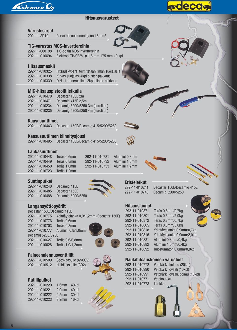 MIG-hitsauspistoolit letkulla 292-11-010470 Decastar 150E 2m 292-11-010471 Decamig 415E 2,5m 292-11-010234 Decamig 5200/5250 3m (euroliitin) 292-11-010235 Decamig 5200/5250 4m (euroliitin)