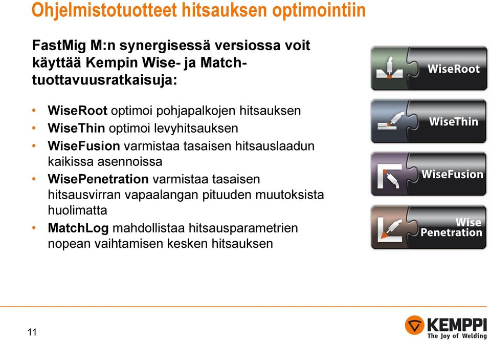 varmistaa tasaisen hitsauslaadun kaikissa asennoissa WisePenetration varmistaa tasaisen hitsausvirran