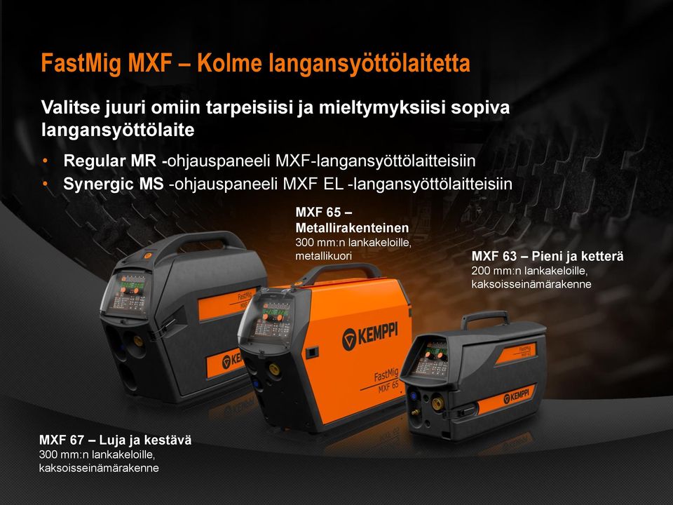 -langansyöttölaitteisiin MXF 65 Metallirakenteinen 300 mm:n lankakeloille, metallikuori MXF 63 Pieni ja