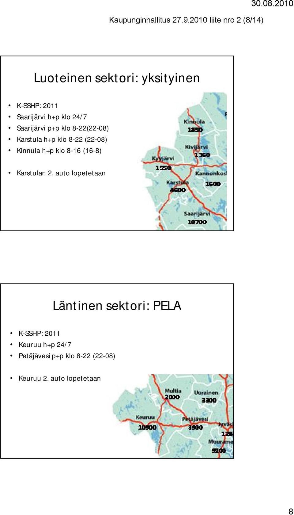 24/7 Saarijärvi p+p klo 8 22(22 08) Karstula h+p klo 8 22 (22 08) Kinnula h+p klo 8