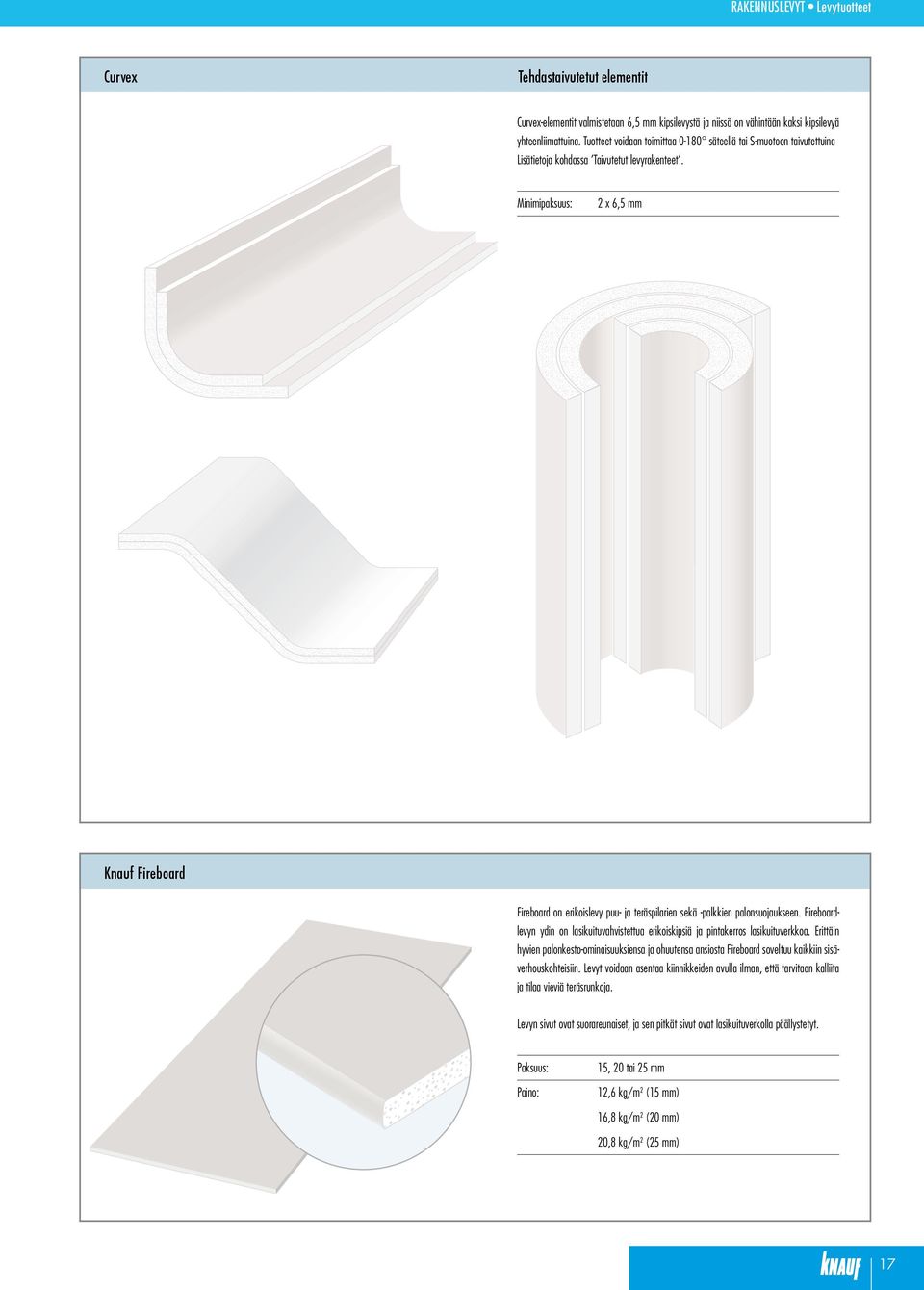 Minimipaksuus: 2 x 6,5 mm Knauf Fireboard Fireboard on erikoislevy puu- ja teräspilarien sekä -palkkien palonsuojaukseen.
