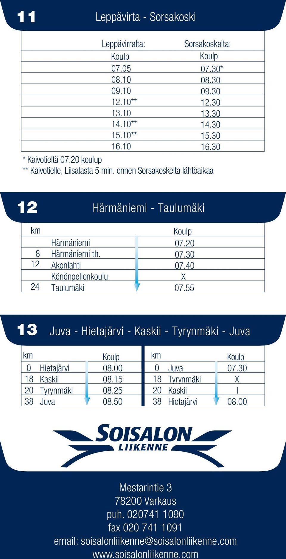 Akonahti Könönpeonkouu Tauumäki 07.20 07.30 07.40 07.55 13 - Hietajärvi - Kaskii - Tyrynmäki - 0 18 20 38 Hietajärvi Kaskii Tyrynmäki 08.00 08.15 08.