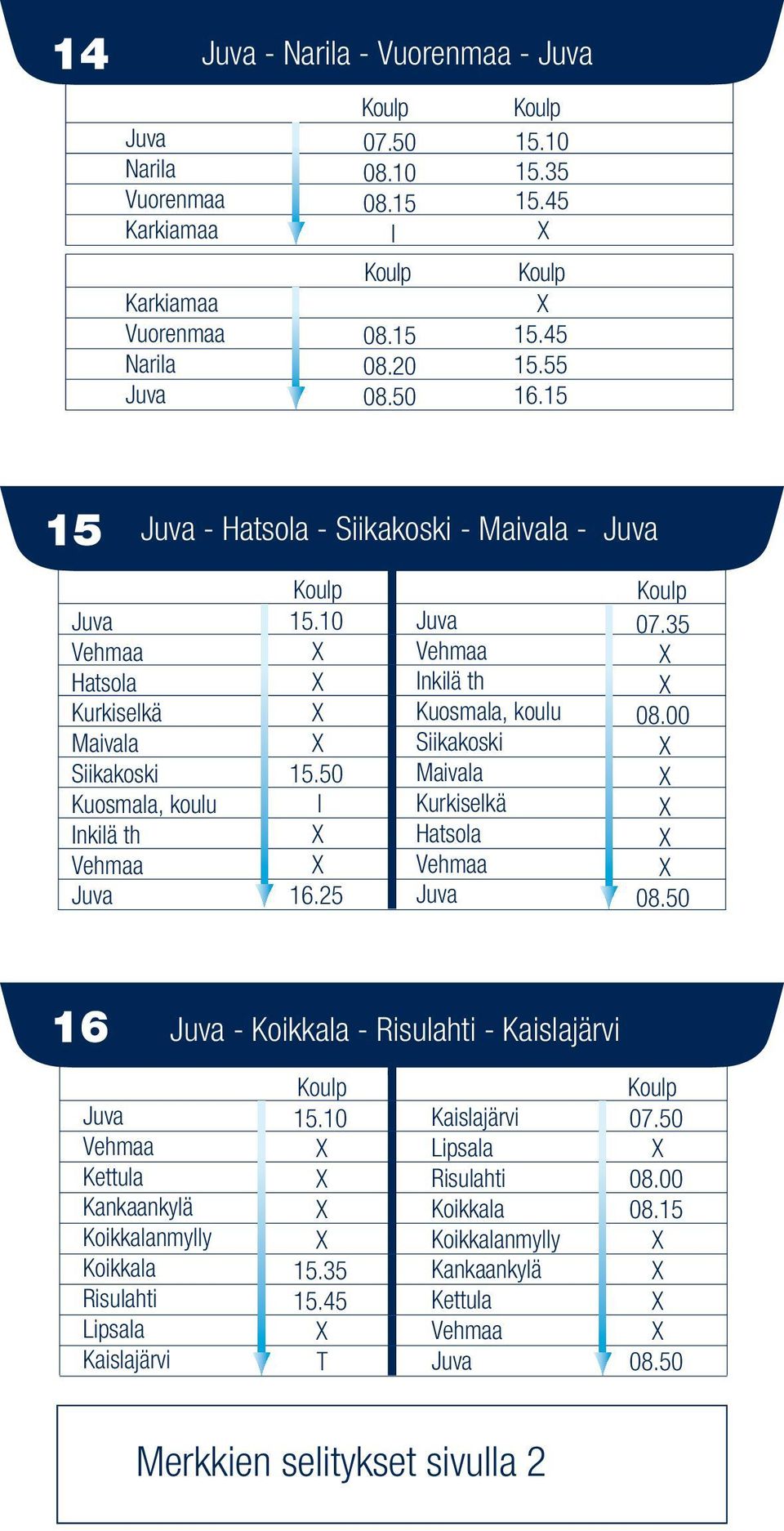 25 Vehmaa nkiä th Kuosmaa, kouu Siikakoski Maivaa Kurkisekä Hatsoa Vehmaa 07.35 08.