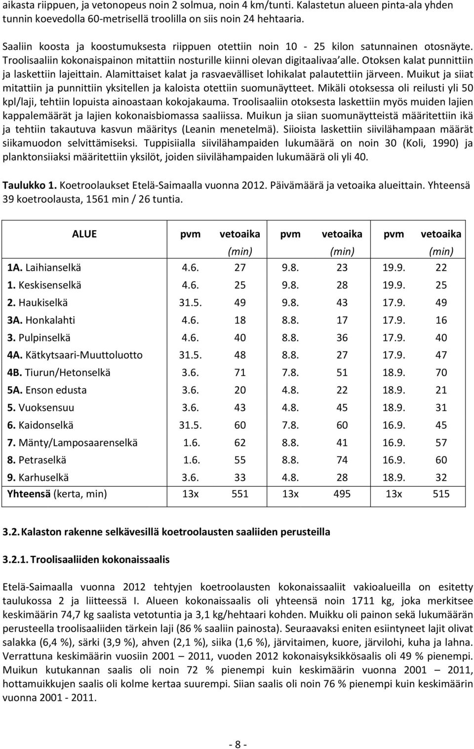 Otoksen kalat punnittiin ja laskettiin lajeittain. Alamittaiset kalat ja rasvaevälliset lohikalat palautettiin järveen.