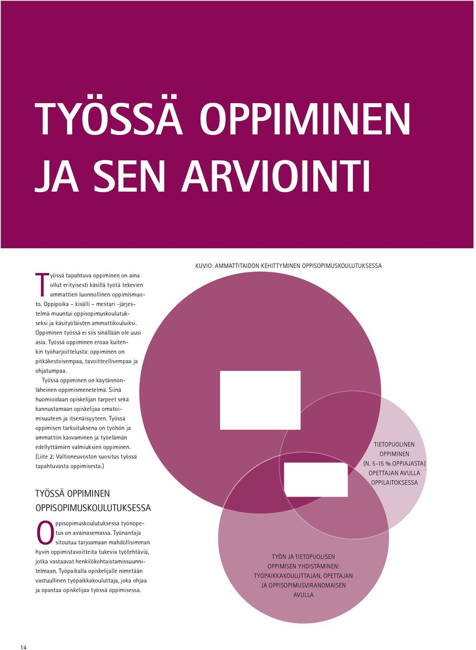 Työssä oppiminen eroaa kuitenkin työharjoittelusta: oppiminen on pitkäkestoisempaa, tavoitteellisempaa ja ohjatumpaa. Työssä oppiminen on käytännönläheinen oppimismenetelmä.