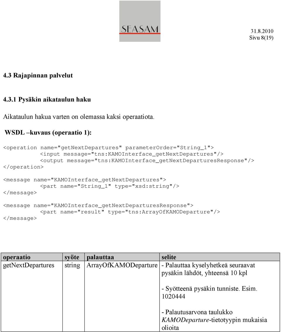 message="tns:kamointerface_getnextdeparturesresponse"/> <message name="kamointerface_getnextdepartures"> <part name="string_1" type="xsd:string"/> <message