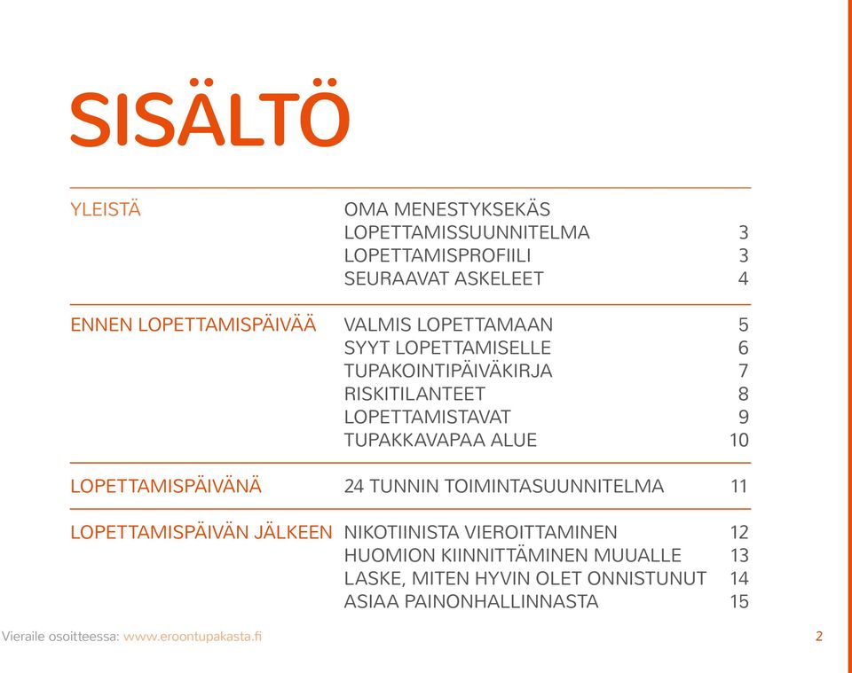 TUPAKKAVAPAA ALUE 5 6 7 8 9 10 LOPETTAMISPÄIVÄNÄ 24 TUNNIN TOIMINTASUUNNITELMA 11 LOPETTAMISPÄIVÄN JÄLKEEN
