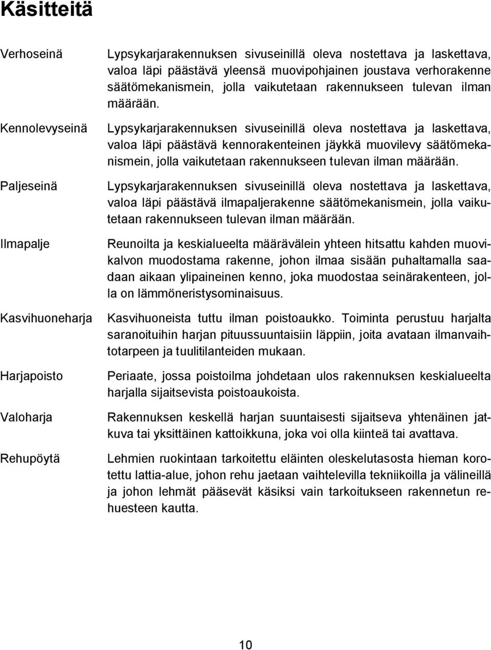 Lypsykarjarakennuksen sivuseinillä oleva nostettava ja laskettava, valoa läpi päästävä kennorakenteinen jäykkä muovilevy säätömekanismein, jolla vaikutetaan rakennukseen tulevan ilman määrään.