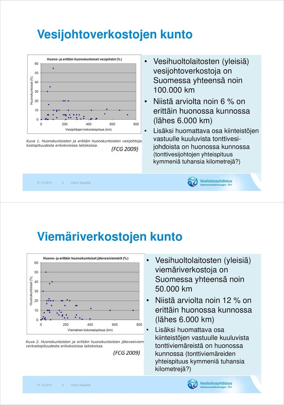 2014 5 Osmo Seppälä Viemäriverkostojen kunto Vesihuoltolaitosten (yleisiä) viemäriverkostoja on Suomessa yhteensä noin 50.