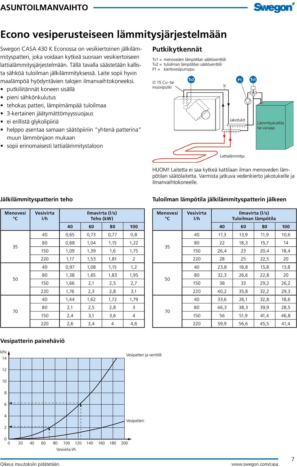 putkiliitännät koneen sisällä pieni sähkönkulutus tehokas patteri, lämpimämpää tuloilmaa 3-kertainen jäätymättömyyssuojaus ei erillistä glykolipiiriä helppo asentaa samaan säätöpiiriin yhtenä