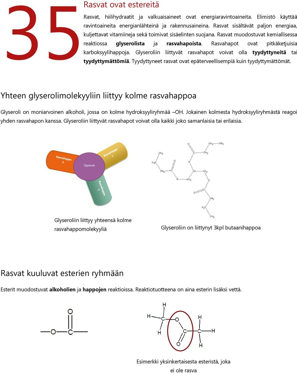 Rasvahapot ovat pitkäketjuisia karboksyylihappoja. Glyseroliin liittyvät rasvahapot voivat olla tyydyttyneitä tai tyydyttymättömiä. Tyydyttyneet rasvat ovat epäterveellisempiä kuin tyydyttymättömät.