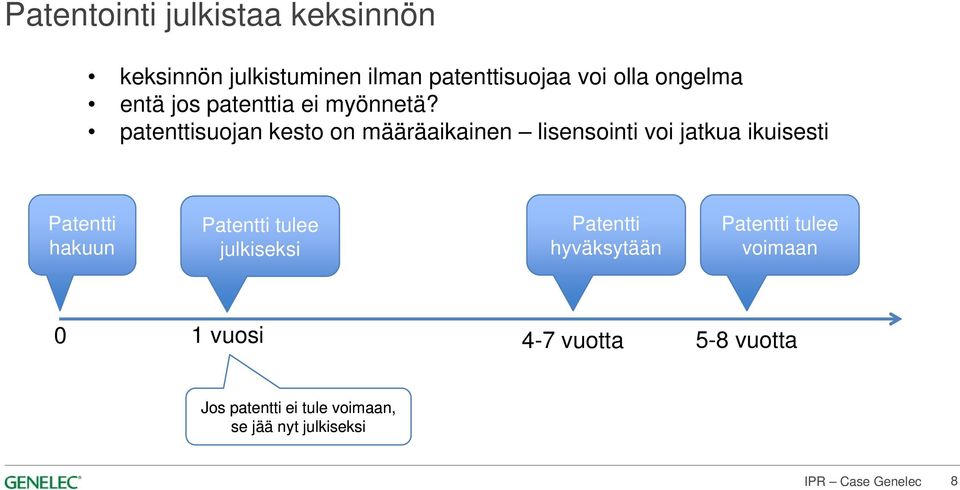 patenttisuojan kesto on määräaikainen lisensointi voi jatkua ikuisesti Patentti hakuun