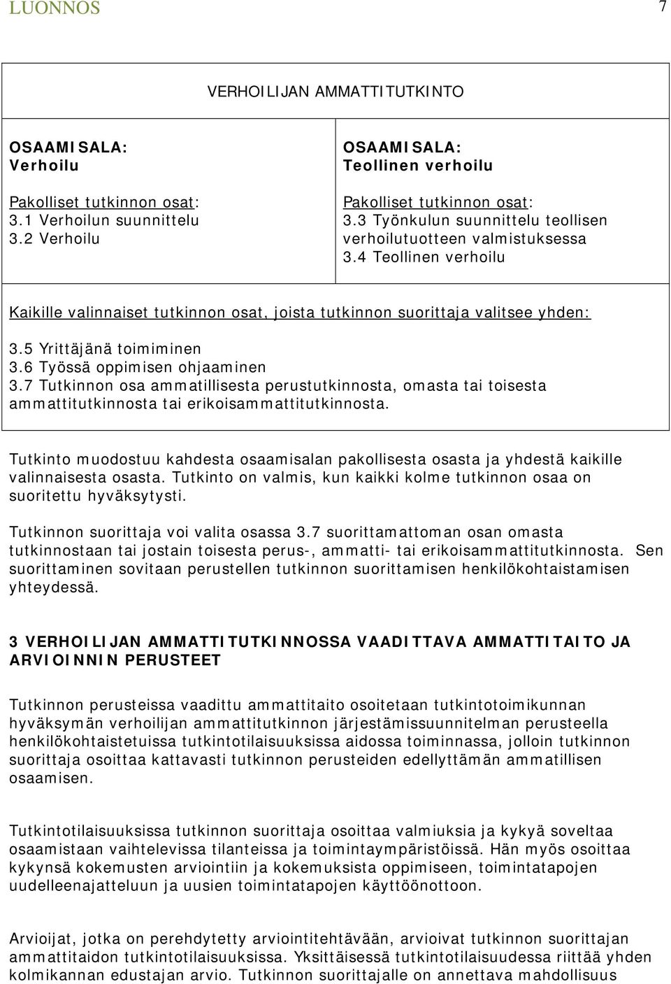 6 Työssä oppimisen ohjaaminen 3.7 Tutkinnon osa ammatillisesta perustutkinnosta, omasta tai toisesta ammattitutkinnosta tai erikoisammattitutkinnosta.