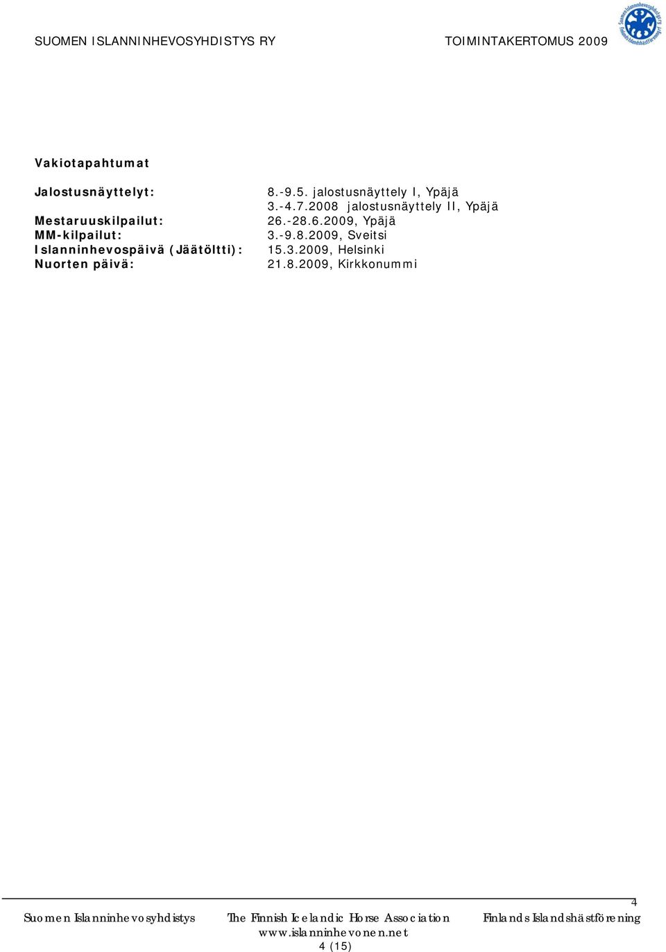 jalostusnäyttely I, Ypäjä 3.-4.7.2008 jalostusnäyttely II, Ypäjä 26.