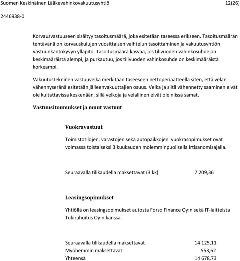 Tasoitusmäärä kasvaa, jos tilivuoden vahinkosuhde on keskimääräistä alempi, ja purkautuu, jos tilivuoden vahinkosuhde on keskimääräistä korkeampi.