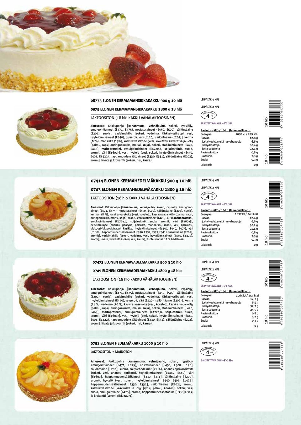 mansikka (13%), kasvirasvasekoite (vesi, kovetettu kasvirasva ja öljy (palmu, rapsi, auringonkukka, maissi, soija), sokeri, stabilointiaineet (E420, E463), maitoproteiini, emulgointiaineet (E472e,b,