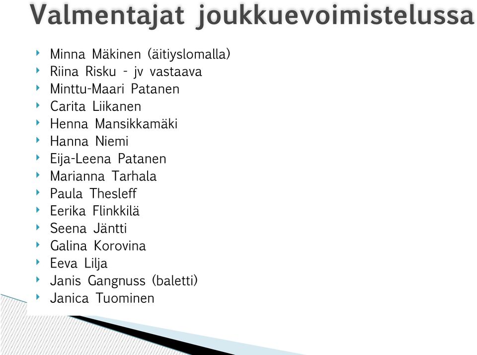 Niemi Eija-Leena Patanen Marianna Tarhala Paula Thesleff Eerika Flinkkilä