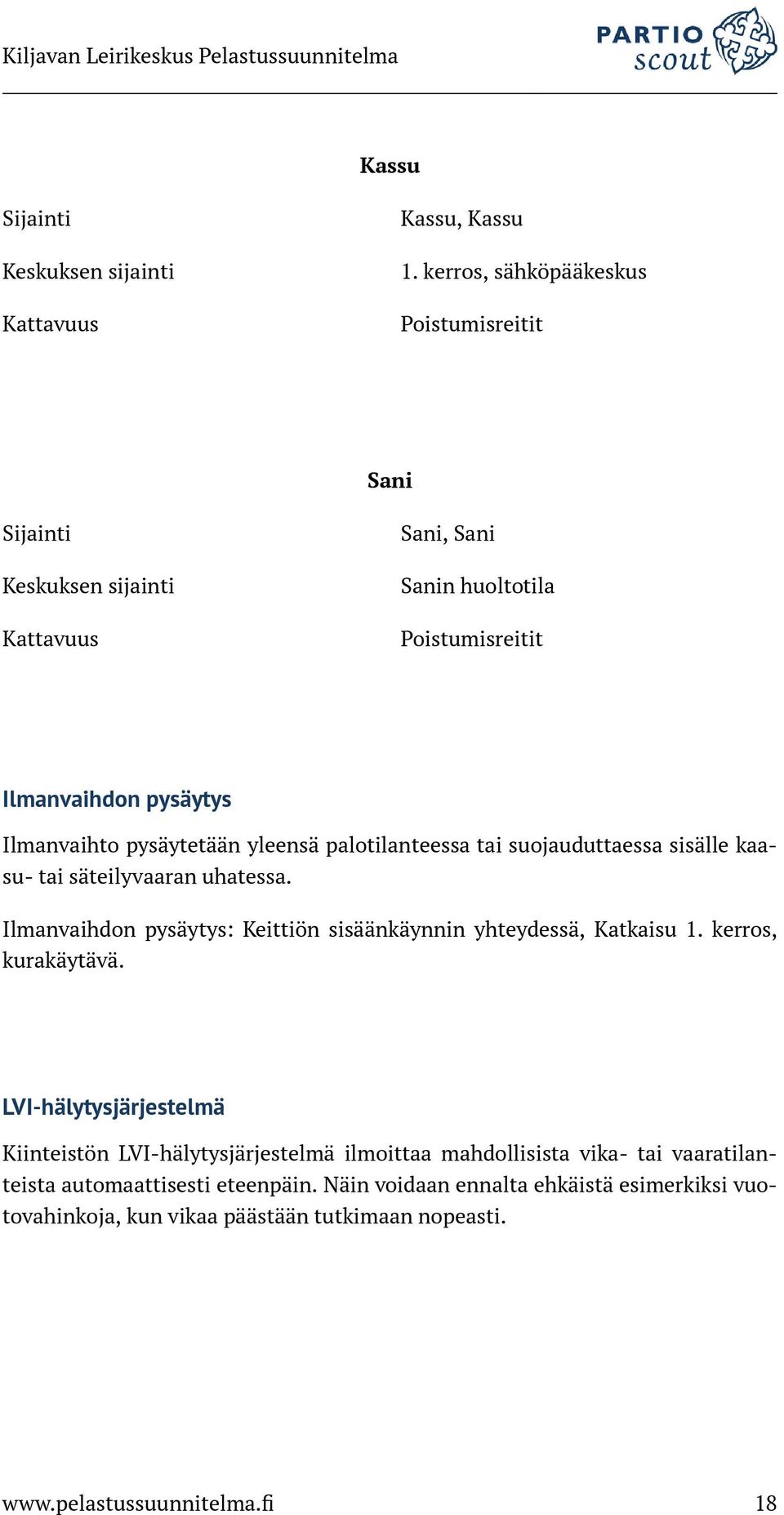 pysäytetään yleensä palotilanteessa tai suojauduttaessa sisälle kaasu- tai säteilyvaaran uhatessa. Ilmanvaihdon pysäytys: Keittiön sisäänkäynnin yhteydessä, Katkaisu 1.