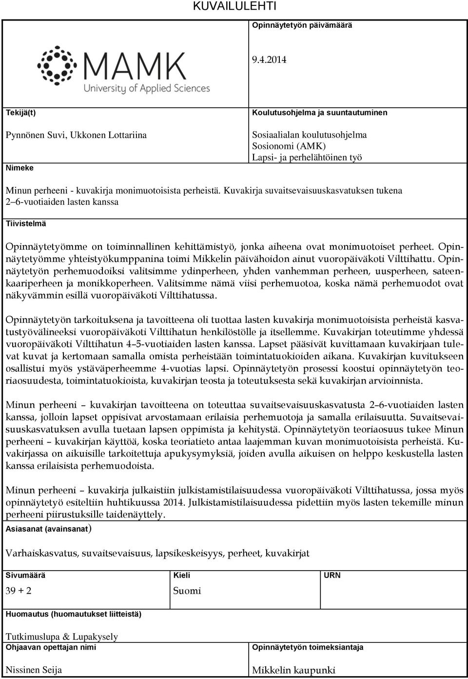 monimuotoisista perheistä.
