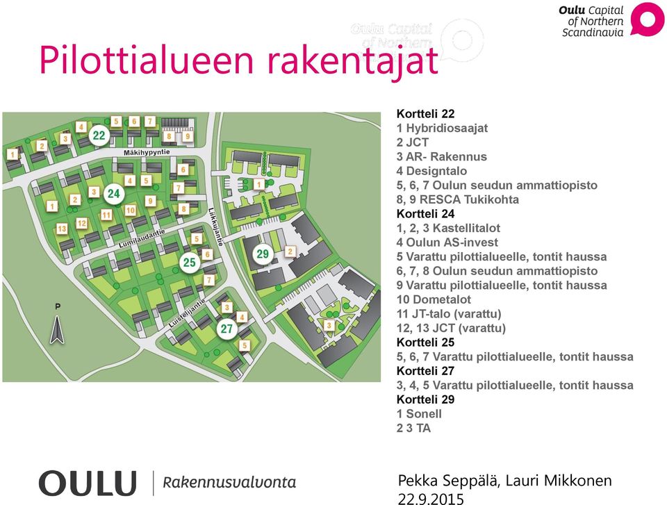 seudun ammattiopisto 9 Varattu pilottialueelle, tontit haussa 10 Dometalot 11 JT-talo (varattu) 12, 13 JCT (varattu) Kortteli 25