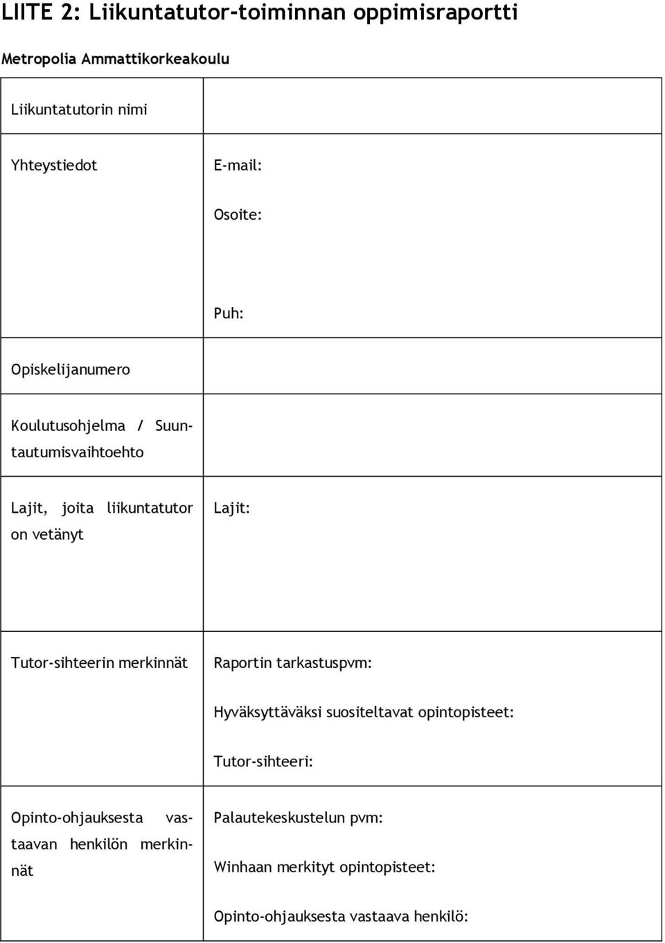 tarkastuspvm: Hyväksyttäväksi suositeltavat opintopisteet: Tutor-sihteeri: Koulutusohjelma / Suuntautumisvaihtoehto