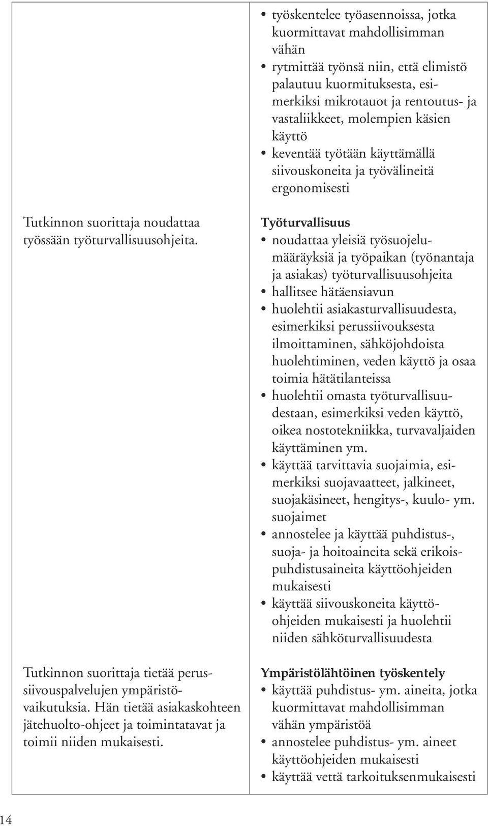 Tutkinnon suorittaja tietää perussiivouspalvelujen ympäristövaikutuksia. Hän tietää asiakaskohteen jätehuolto-ohjeet ja toimintatavat ja toimii niiden mukaisesti.