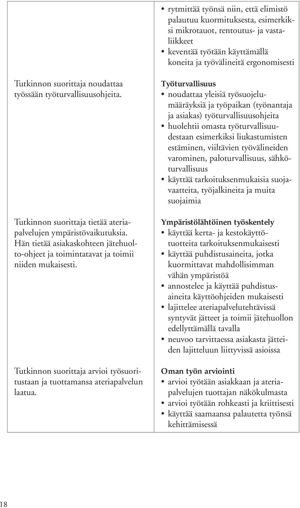 Hän tietää asiakaskohteen jätehuolto-ohjeet ja toimintatavat ja toimii niiden mukaisesti. Tutkinnon suorittaja arvioi työsuoritustaan ja tuottamansa ateriapalvelun laatua.