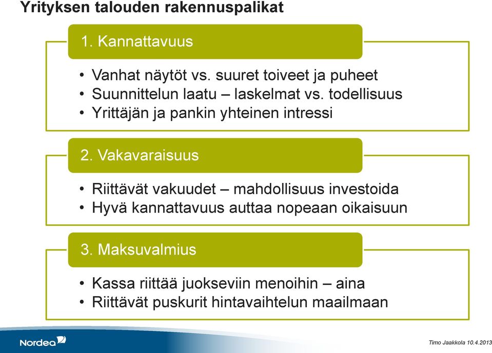 todellisuus Yrittäjän ja pankin yhteinen intressi 2.