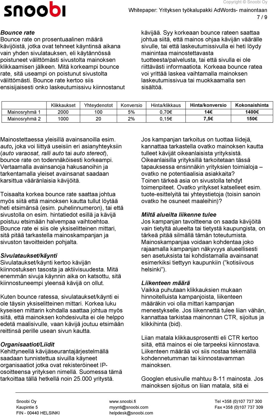 Syy korkeaan bounce rateen saattaa johtua siitä, että mainos ohjaa kävijän väärälle sivulle, tai että laskeutumissivulla ei heti löydy mainintaa mainostettavasta tuotteesta/palvelusta, tai että