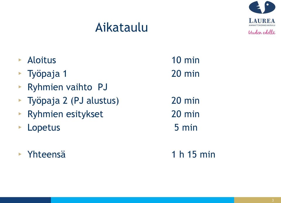 Ryhmien esitykset Lopetus 10 min 20
