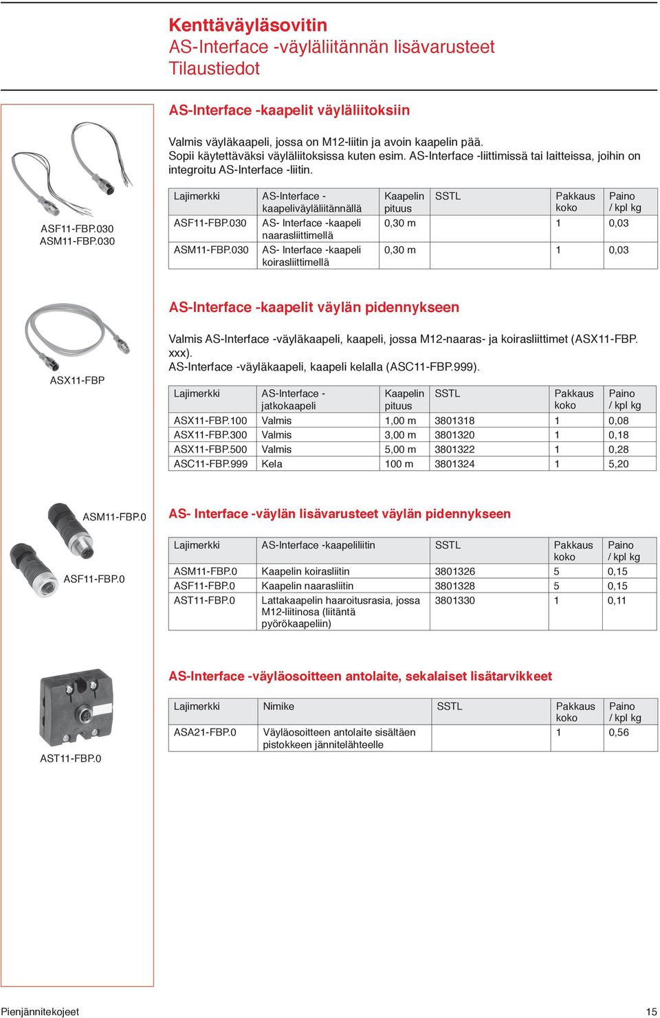 030 Lajimerkki AS-Interface - kaapeliväyläliitännällä ASF11-FBP.030 AS- Interface -kaapeli naarasliittimellä ASM11-FBP.