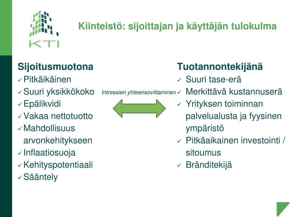 Sääntely Intressien yhteensovittaminen Tuotannontekijänä Suuri tase-erä Merkittävä kustannuserä