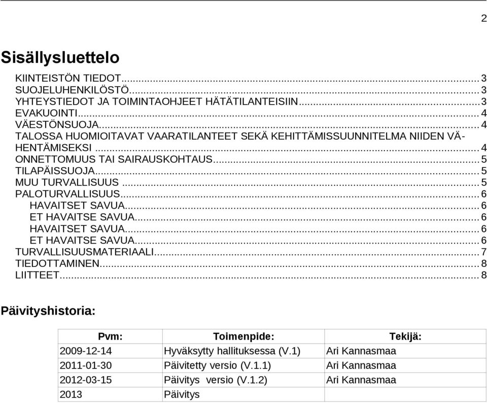 .. 5 PALOTURVALLISUUS... 6 HAVAITSET SAVUA... 6 ET HAVAITSE SAVUA... 6 HAVAITSET SAVUA... 6 ET HAVAITSE SAVUA... 6 TURVALLISUUSMATERIAALI... 7 TIEDOTTAMINEN... 8 LIITTEET.