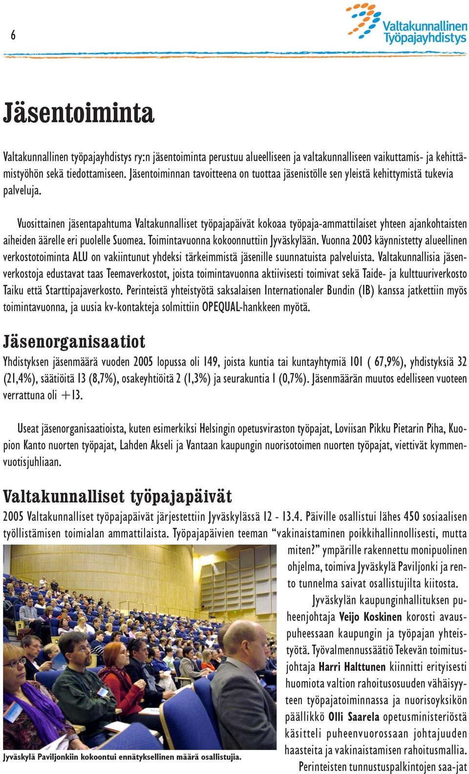 Vuosittainen jäsentapahtuma Valtakunnalliset työpajapäivät kokoaa työpaja-ammattilaiset yhteen ajankohtaisten aiheiden äärelle eri puolelle Suomea. Toimintavuonna kokoonnuttiin Jyväskylään.
