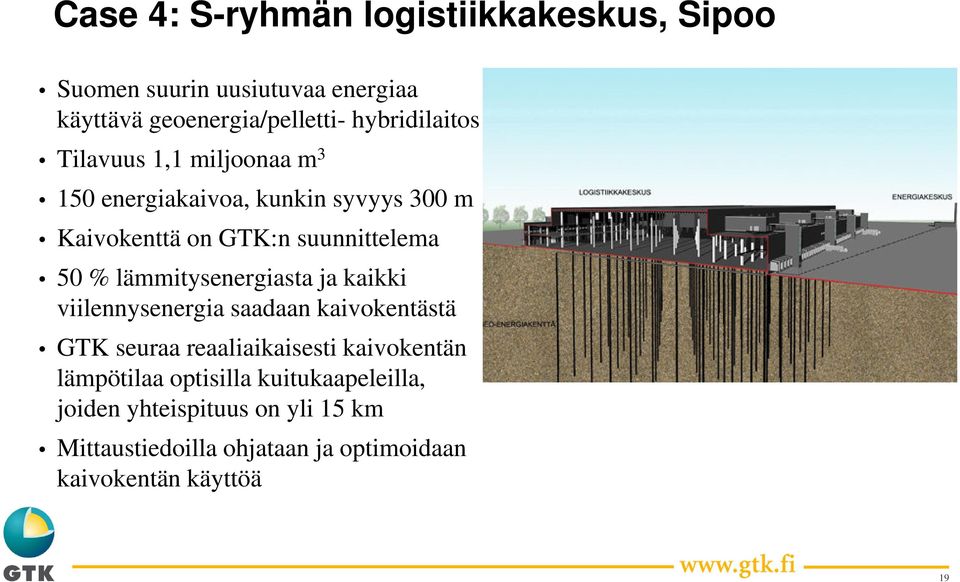 % lämmitysenergiasta ja kaikki viilennysenergia saadaan kaivokentästä GTK seuraa reaaliaikaisesti kaivokentän