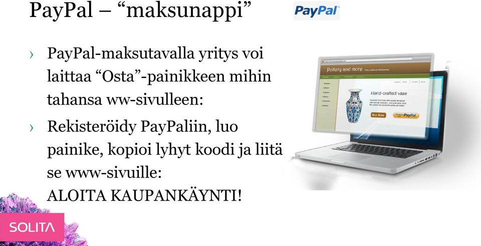 ww-sivulleen: Rekisteröidy PayPaliin, luo painike,