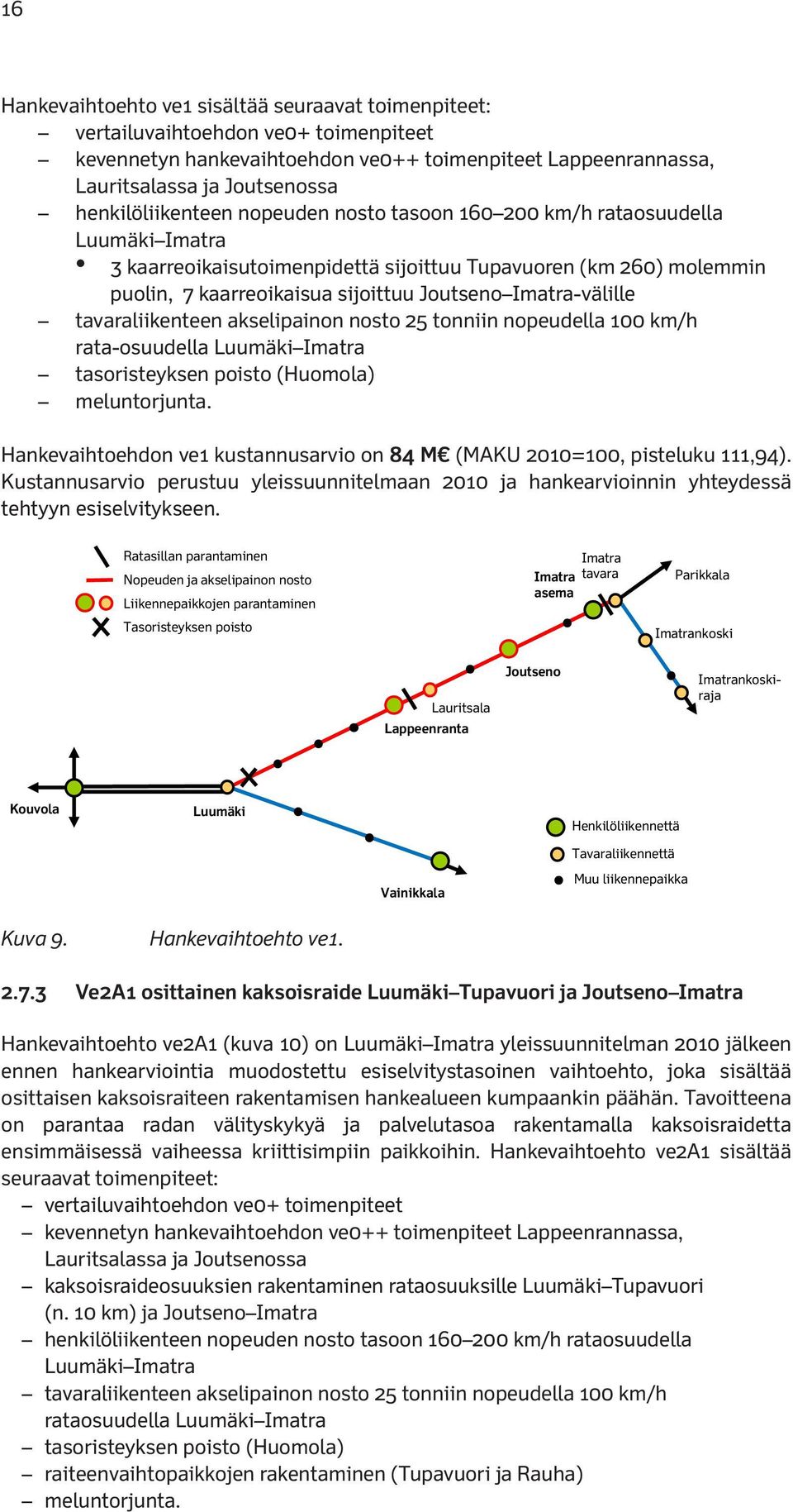 Imatra-välille tavaraliikenteen akselipainon nosto 25 tonniin nopeudella 100 km/h rata-osuudella Luumäki Imatra tasoristeyksen poisto (Huomola) meluntorjunta.