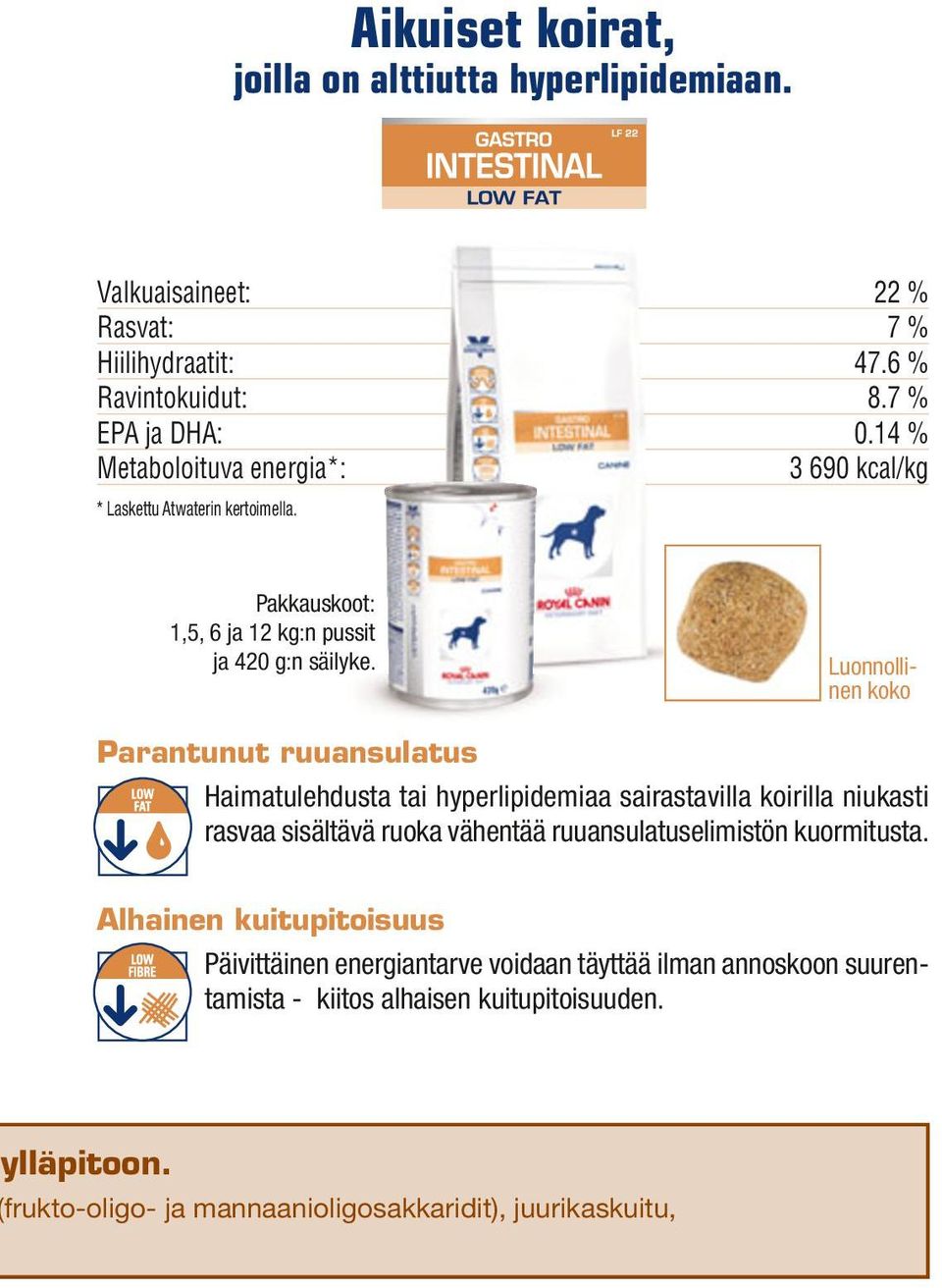 Luonnollinen Parantunut ruuansulatus Haimatulehdusta tai hyperlipidemiaa sairastavilla koirilla niukasti rasvaa sisältävä ruoka vähentää