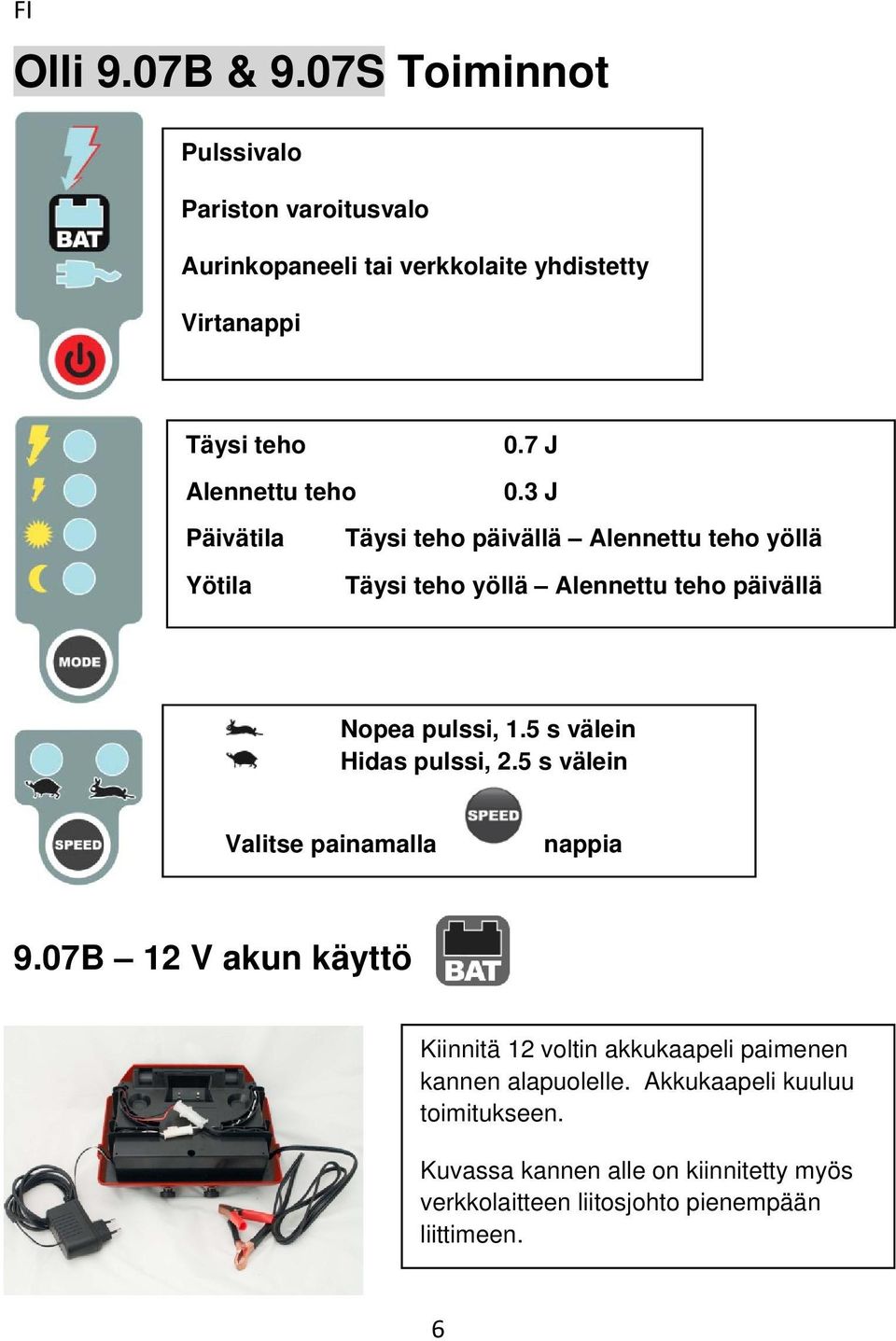 3 J Päivätila Täysi teho päivällä Alennettu teho yöllä Yötila Täysi teho yöllä Alennettu teho päivällä Nopea pulssi, 1.