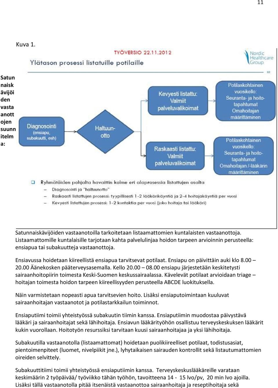 Ensiavussa hoidetaan kiireellistä ensiapua tarvitsevat potilaat. Ensiapu on päivittäin auki klo 8.00 20.00 Äänekosken pääterveysasemalla. Kello 20.00 08.