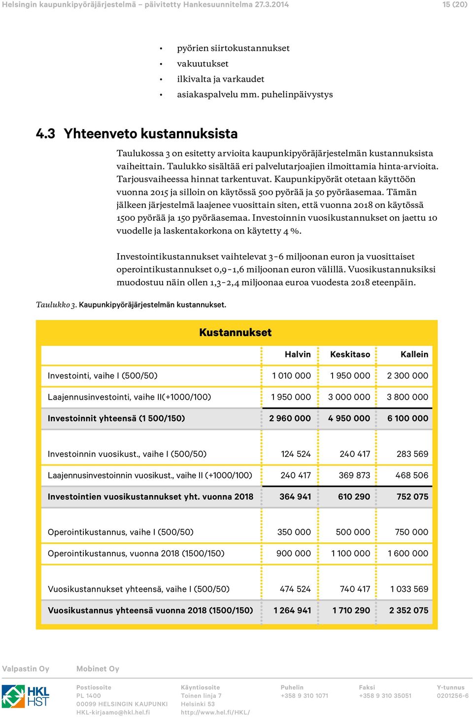 Tarjousvaiheessa hinnat tarkentuvat. Kaupunkipyörät otetaan käyttöön vuonna 215 ja silloin on käytössä 5 pyörää ja 5 pyöräasemaa.