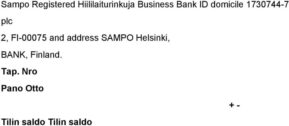 and address SAMPO Helsinki, BANK, Finland.