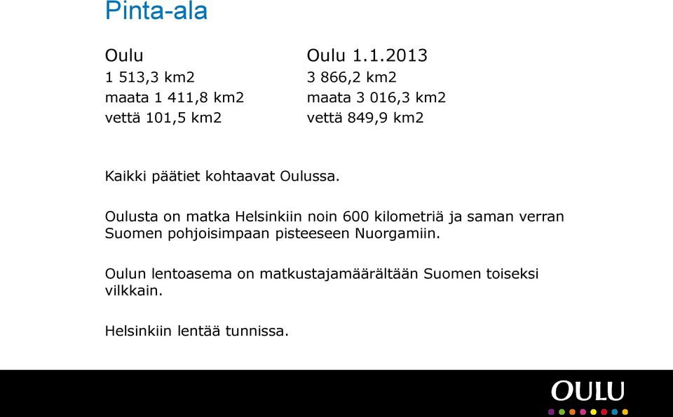 849,9 km2 Kaikki päätiet kohtaavat Oulussa.